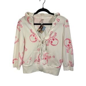 Dead Stock Rare 2008 Vintage Victoria’s Secret Neon Pink Skull Print Hoodie sz S